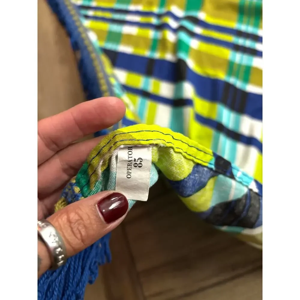 Blue‎ Green Bed Coverlet Sheet with Fringe 73